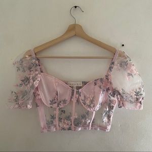 indie xo pink sheer floral crop top